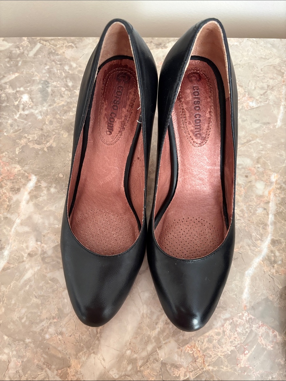 Corso Como Black Leather Pointed-Toe Pumps